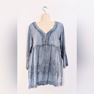 Brand new Cotton Feminine Blue embroidered Shirt